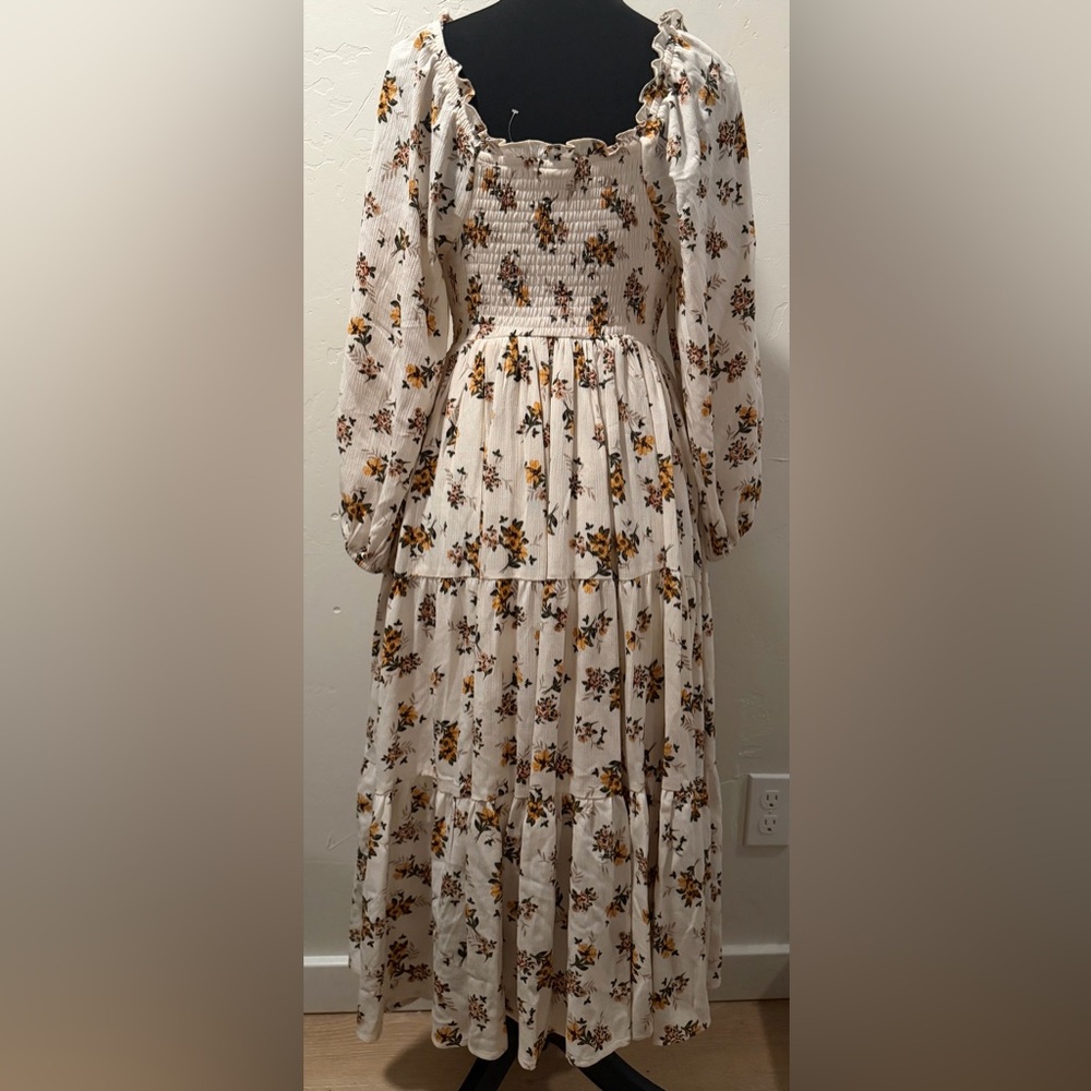 Torrid Cream and yellow Floral Long Sleeve Dress